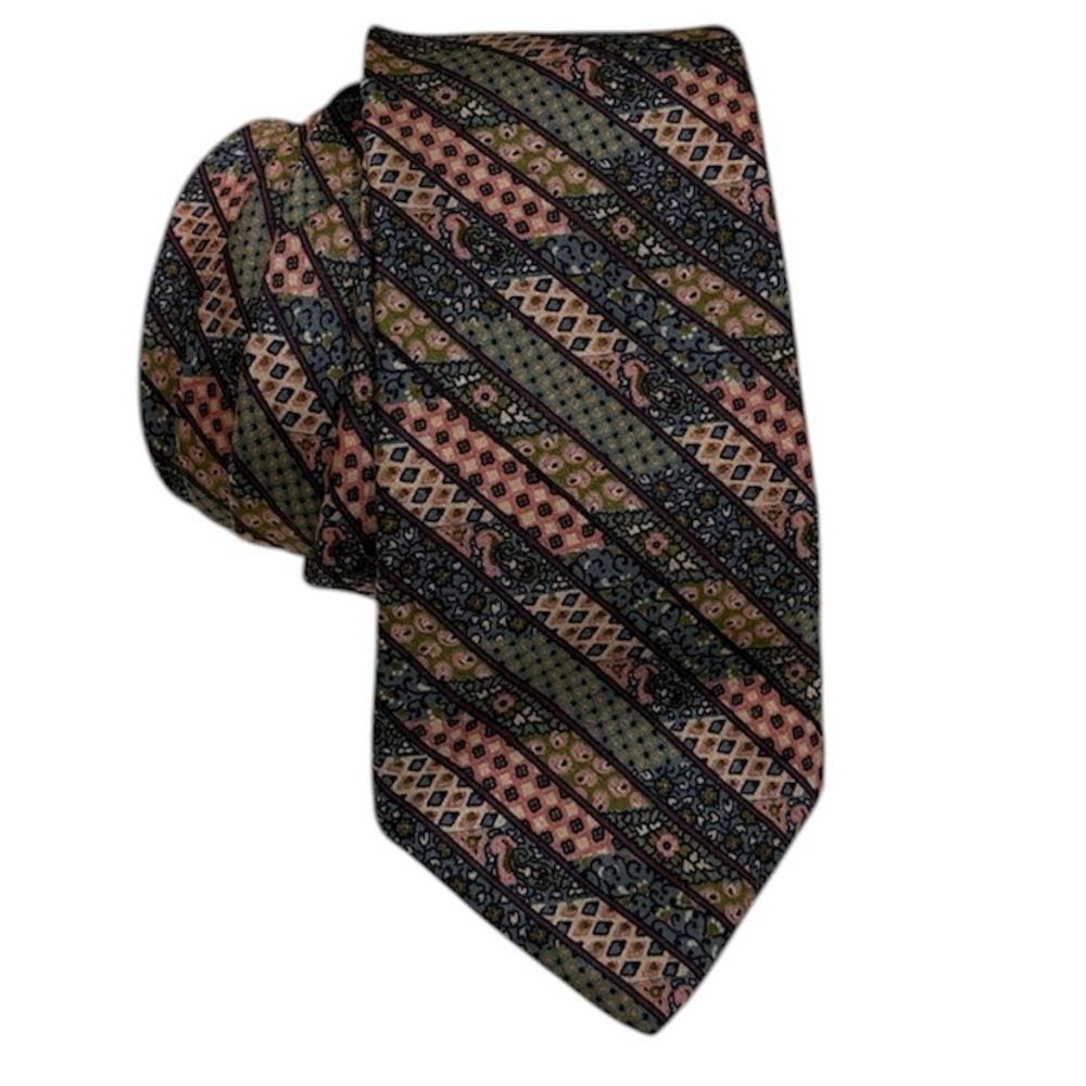 Vtg Yves Saint Laurent YSL Geometric Print Necktie Tie Multicolor Wool Silk Blen